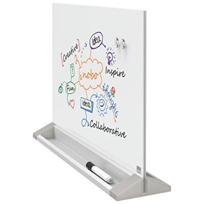 Image de Nobo Petit Tableau Blanc Magnétique Autonome, Surface en Verre Effaçable à Sec, Réversible, Sans Cadre, 585 x 447 mm, Feutre Marqueur et Aimants Inclus, Blanc, 1905265