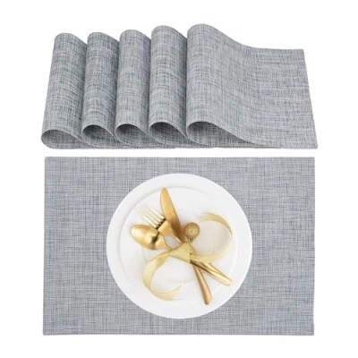 Image de Relaxdays Set de Table (à Manger), 6 Dessous, en Plastique, Lavable, résistant à la Chaleur, 45 x 30 cm, Gris