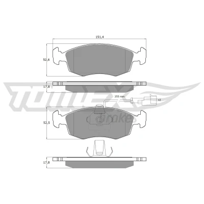 Image de TOMEX brakes TX 14 11 Jeu de plaquettes frein Essieu avant contact signal d&#039;usure inclus FIAT: Punto II 3/5 portes, Doblo I Break, Cargo