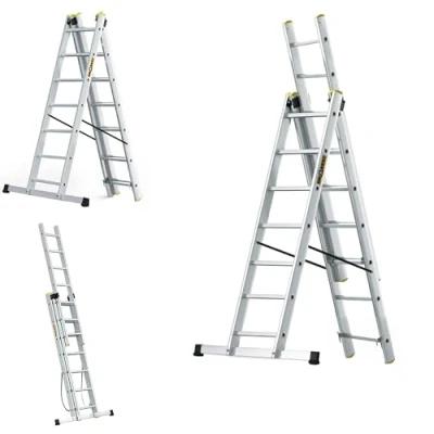 Image de Drabest Échelles SÉRIES Pro Escabeau 3x7 en Aluminium Pressé à Trois Sections 150 KG Usages Multiples Pliant 45 x 409 16 cm