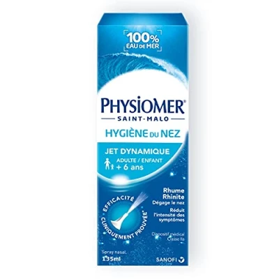 Image de Physiomer Jet Dynamique Hygiène du nez Dispositif médical Spray nasal 100 % eau de mer à partir 6 ans Dégage le Facilite l’élimination mucus 135 ml
