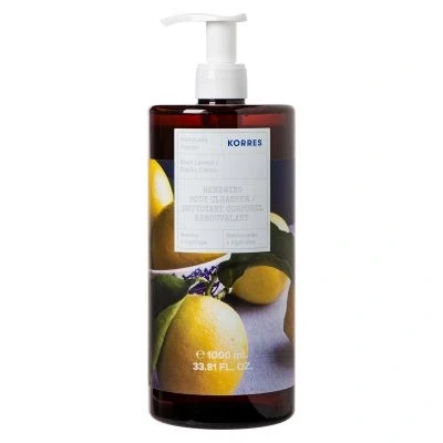Image de KORRES Basic Lemon Gel douche revitalisant de taille XXL, avec un délicieux parfum basilic frais et d&#039;accord d&#039;agrumes pétillant, Jumbo Size, végétalien, 1 l