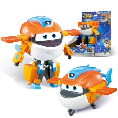 Image de Super Wings Transformer Aeroplane Supercharged Taki, Hauteur env. 12,7 cm, Transformable Avion Jouet et Figurine de Robot pour Enfant garçons Filles à partir 3 Ans
