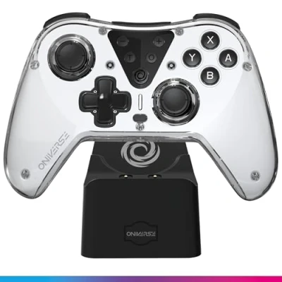 Image de Oniverse Manette sans fil compatible Switch OLED Lite PC ANDROID iOS, Dock de charge, Vibrations réglables, boutons macro, mode Turbo, Wake up, Gyroscope 6 axes, Astralite (Eridani White/Blanche)