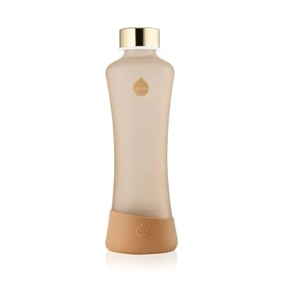 Image de EQUA Squeeze Bouteille en verre 550 ml réutilisable, anti fuite, sans BPA, mat, fond silicone, cannelle