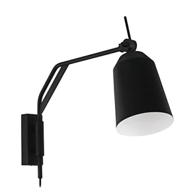 Image de Eglo Applique murale intérieure Loreto, spot avec interrupteur et prise, lampe de lecture bras articulé, luminaire pour salon, chambre bureau, métal noir blanc, douille E27