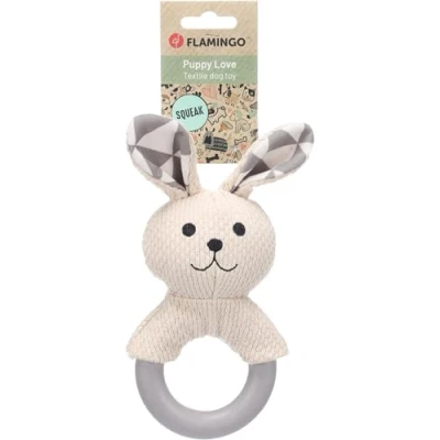 Image de Flamingo Jouet Chiot RABBO Lapin avec Anneau Blanc 10x6,5x21,2CM