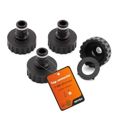 Image de MIVOS Lot de 4 raccords robinet pour robinets avec filetage extérieur 1&quot; BSP (33,3 mm) Adaptateur raccord rapide tuyau d&#039;arrosage Fabriqué en plastique recyclé à 90 %