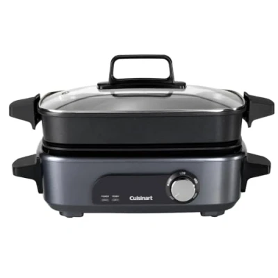 Image de Cuisinart Cook In multicuiseur 5 en 1 Griller, saisir, cuire à la vapeur, mijoter et mitonner Plaques casseroles antiadhésives interchangeables Empilables, rangement facile Gris minuit