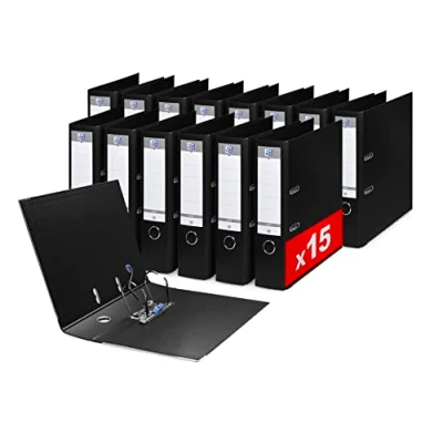 Image de OXFORD Lot de 15 Classeurs à Levier Smart Pro+ A4XL Dos 80mm 2 Anneaux en D Couverture Polypro Rembordée Noir