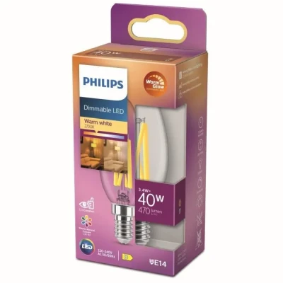 Image de Philips ampoule LED Flamme E14 40W Blanc Chaud Claire, Verre, Compatible Variateur