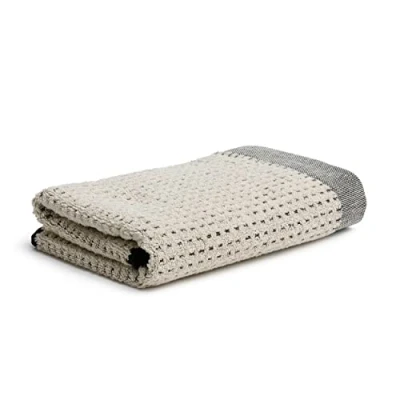 Image de MÖVE Eden Serviette Piquée Structure avec ourlet Tubulaire 50 x 100 cm, Fabriqué en Allemagne, 80 % Coton / 20 Lin, Nature Black (Beige)