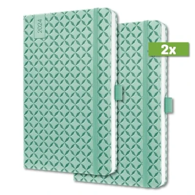 Image de SIGEL J4127 Jolie Agenda semainier 2024, couverture rigide, 13,5 x 20,3 cm, 174 pages, vert menthe, 2 pièces