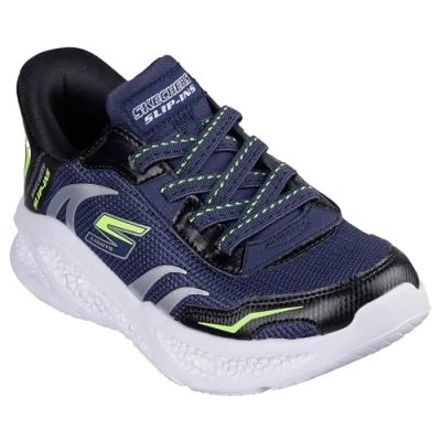Image de Skechers Light UP Meteor Lights Baskets basses pour enfants, Taille: 31, Navy/black/lime Matière synthétique