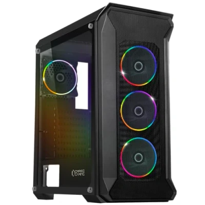 Image de EMPIRE GAMING Boitier PC Gamer DarkWitcher ARGB Moyenne Tour ATX Façade Métal Mesh et Paroi Latérale en Verre Trempé 4 Ventilateurs 5 Volts PWM LED RGB Adressable 120 mm MB Sync Noir