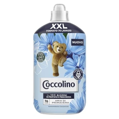 Image de Coccolino Adoucissant concentré d&#039;air de printemps, assouplissant machine à laver avec technologie Stay Fresh, notes fruitées, rose et santal, taille XXL jusqu&#039;à 76 lavages, 1750 ml