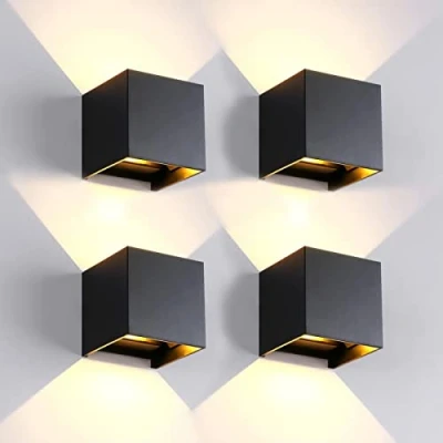 Image de FUPE 4 Pcs applique Murale Exterieur/Interieur LED Lampe Extérieures Moderne Noir 12W 3000K Lumière Chaude IP65 étanche carré aluminium angle de faisceau réglable