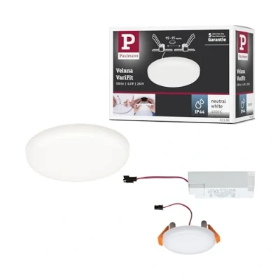 Image de Paulmann Panneau lumineux encastré à LED 92390 Veluna VariFit Blanc neutre 75 mm Rond avec 1 x 4,5 W Plafonnier en plastique satiné 4000 K (550lm)