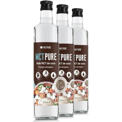 Image de Nutribe Huile MCT Pure C8 C10 Extraite par distillation Laboratoire français Cétogène, Énergie, perte de poids, idéale pour le régime keto et jeûne intermittent (3 bouteilles)