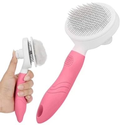 Image de Belle Vous Brosse de Toilettage Rose Autonettoyante pour Chats et Chiens Adapté aux poils longs comme courts Enlève le Sous poil les Nœuds