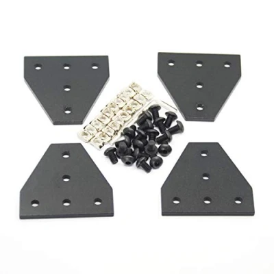 Image de Befenybay Lot de 4 plaques support d&#039;angle avec 20 vis M5 x 8 mm et écrous en T M5, plaque jonction extérieure à 5 trous pour cadre d&#039;imprimante 3D profilé aluminium série 2020