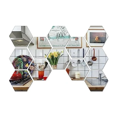 Image de CINGHIA Miroir Adhesif Mural,Miroir Autocollant Adhésif,12 Pièces Miroirs Muraux Acrylique,Miroir Mural Autocollant,Miroir Hexagonal pour Salle de Bain,Salon 16,5x18x9cm
