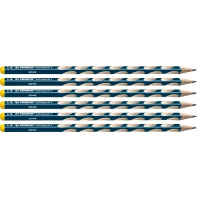 Image de Crayon graphite gaucher STABILO EASYgraph S Lot de 6 crayons ergonomiques fins HB (bleu ardoise)
