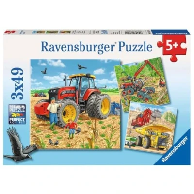 Image de Ravensburger Big Machines Moyen de Travail Enfants 08012 Grandes à partir 5 Ans Puzzle 3 x 49 pièces, 80120, Jaune, Large