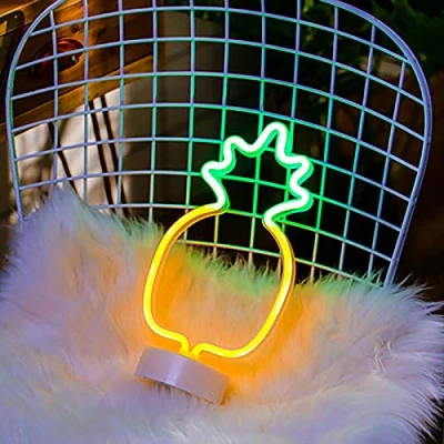 Image de Enseigne Lumineuse au Néon, ZVO LED Ananas Veilleuse Nuit Signes, Néon USB/Piles Décoration Murale pour Anniversaire de Fête, Chambre d&#039;enfant, Mariage, Éclairage Noël, Salle Séjour, Salon