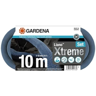 Image de Gardena kit Liano Xtreme 1/2 pouce, 10 m: Tuyau d’arrosage textile extrêmement robuste, pour robinets d’eau intérieurs, avec intérieur en PVC, léger, résistant aux intempéries (18460 20)