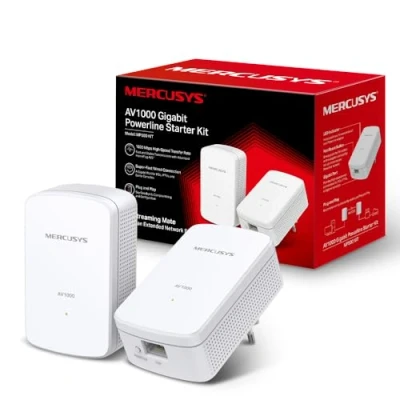 Image de MERCUSYS MP500 KIT TP Link CPL 1000Mbps Adaptateur Réseau CPL, Homeplug AV2 1000Mbps, Boitier Brancher et Utiliser, Port Ethernet Gigabit, OneMesh, Fibre, Pas de Nouveaux Fils ni Perçage