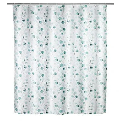 Image de WENKO rideau de douche Pioppo, 180 x 200 cm, 100 % polyester avec œillets métalliques &amp; bande lest en caoutchouc pour la et baignoire, hydrofuge lavable, 12 anneaux blancs inclus