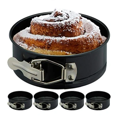 Image de relaxdays Moule à charnière, petit, set de 5, Ø 12 cm, rond, antiadhésif, résiste la chaleur jusqu’à 250 C, noir