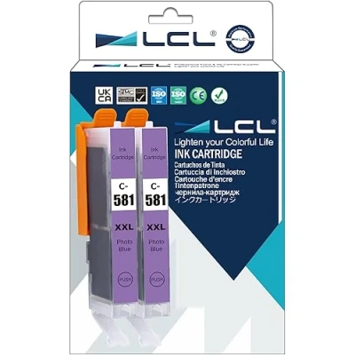 Image de LCL Cartouche d&#039;encre Compatible CLI 581 PB XL XXL 1999C001 12.5 ML (2Bleu Photo) Remplacement pour Canon PIXMA TS8150 TS8151 TS8152 TS9150 TS9155 TS8250 TS8251 TS8252 Printer.