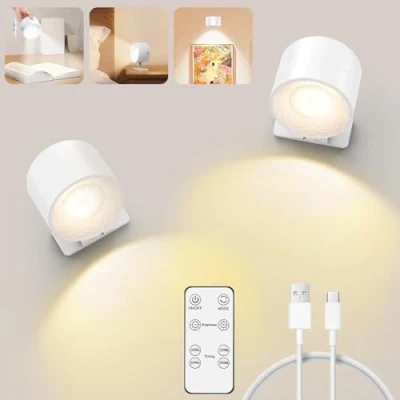 Image de HighLuc Applique Murale, 3 Modes de Couleur, 10 Niveaux luminosité, Lampe Batterie 2200 mAh, Murale Rotative à 360 pour Intérieur, Salon