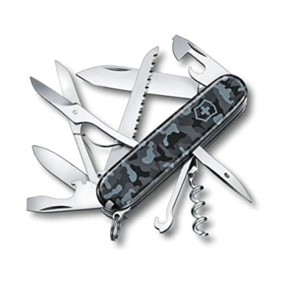 Image de Victorinox Huntsman, Swiss Army Knife, Couteau de Poche Suisse, Léger, Multitool, 15 Fonctions, Grand Lame, Tire Bouchon, Ouvre Boite, Navy Camouflage