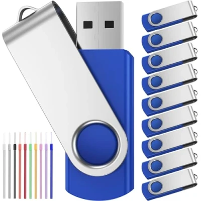 Image de 8 Go Cle USB Lot de 10 Disque Flash Clef 8Go Pièce Rotatif Pendrives Bleu Clé 2.0 Mémoire Stick avec Cordes by FEBNISCTE