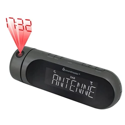 Image de Soundmaster UR6700AN Radio Réveil Projecteur avec Dab/Radio FM RDS, Projection de l&#039;Heure 180, 20 Stations Préréglées, Réglage Automatique l&#039;Heure, Double Alarme, Sortie USB.
