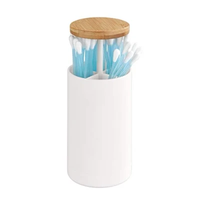 Image de WENKO Porte Cotons tiges Laresa, Rangement pour d&#039;une Longueur maximale de 7,8 cm avec Couvercle en Bambou Durable, Distributeur cosmétiques Plastique Haute qualité
