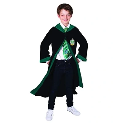 Image de RUBIES Harry Potter Officiel Robe Serpentard Déguisement Enfant 7 10 ans Costume Noire à Capuche Pour Halloween, Carnaval Idée Cadeau de Noël