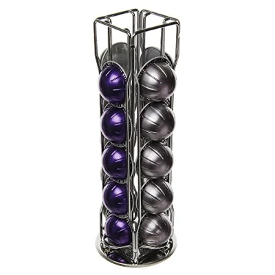 Image de Lot de 20 supports dosettes café Nespresso Vertuo Altissio à 4 rangées avec base rotative 360 Argenté