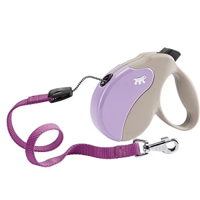 Image de Ferplast Laisse Chien Enrouleur Amigo Large, pour Grands Chiens jusqu&#039;à 50 Kg. Cordon Extensible Max 5 m. Bouton de Verrouillage et déverrouillage Unique, Beige, Couvercle Violet