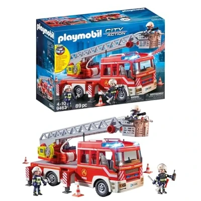 Image de PLAYMOBIL 9463 Camion de pompiers avec échelle pivotante City Action trois personnages, un véhicule télescopique, module lumine