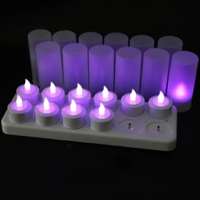 Image de EuroFone Sans flamme Bougie LED Rechargeable Tealight Lampes de thé Avec Support 12pcs/set (Purple)