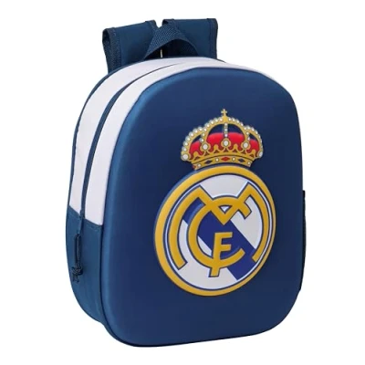 Image de safta Real Madrid 3D Sac à Dos Scolaire avec Design 3D, Adaptable au Chariot, idéal pour Les Enfants de différents âges, Confortable et Polyvalent, qualité résistance, 27 x 10 33 cm, Noir, M