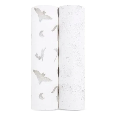 Image de aden + anais Map The Stars Maxi Lange Pack de 2 Ensenble Langes 100% Mousseline Coton Biologique resprirante pour bébé Imprimés Gris,Constellations, étoiles, Animal