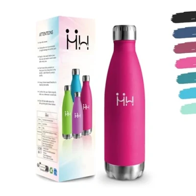 Image de Gourde, 500 ml Sans BPA, Gourde Isotherme, 18/8 Acier Inoxydable, Bouteille Isolation Sous Vide à Double Paroi, Inoxydable pour École, Randonnée RoseRouge d&#039;eau
