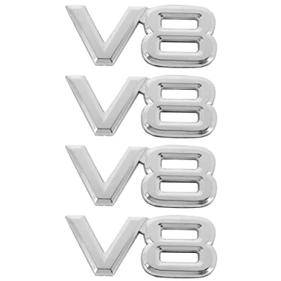 Image de Jdeijfev 4 Pièces 7.5X3.5cm Auto Voiture V8 Autocollants 3D Chrome Autocollant Badge