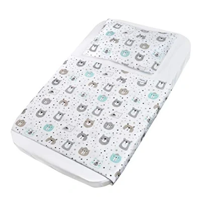 Image de FlyIdeas Drap Housse Couffin et Nacelle 35x75 cm, Parure 3 Pcs 100% Coton 1 Housse, Plat &amp; Taie d&#039;oreiller avec Tous Les Berceau Ronde Ovale