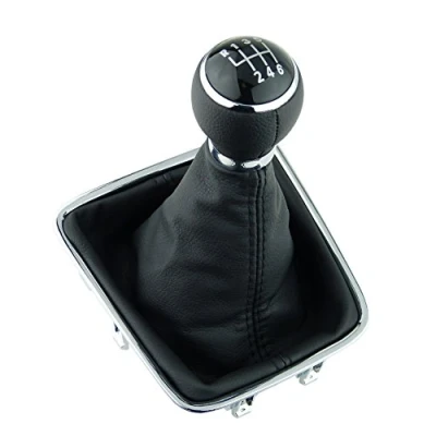Image de L&amp;P A278 1 Pommeau de levier vitesse Noir 6 vitesses 12 mm Compatible avec VW Golf Plus 5M 521 Tiguan I 5N Sharan II 7N Cadre chromé Kit complet bouton en cuir PU Plug Play Pièce rechange